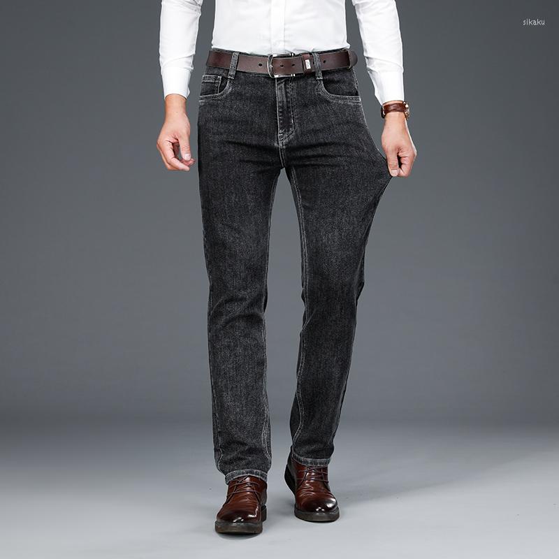 

Men's Jeans LICHENGRUI Autumn Business Casual Men's Straight Classic Style High Quality Black Blue Denim Trousers Male Pants