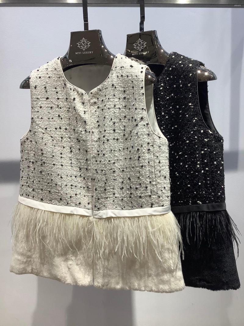 

Women's Vests 2022 Women Fashion High Quality Sleeveless Round Neck Feather Woven Vest 0913