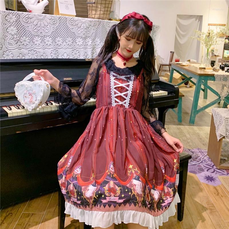 

Casual Dresses 2022 Spring Autumn Lolita Dress Sweet Cute Japanese Kawaii Vintage Gothic Printed Patterns Party Sling JSK Y197