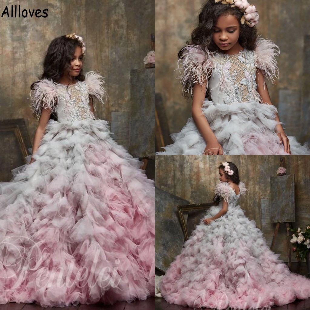 

Furs Lace Little Girl's Pageant Formal Dresses Princess Ruffles Ball Gowns Toddler Kids Flower Girl Dresses For Wedding Birthday Party First Communion Dress CL1296, Gold