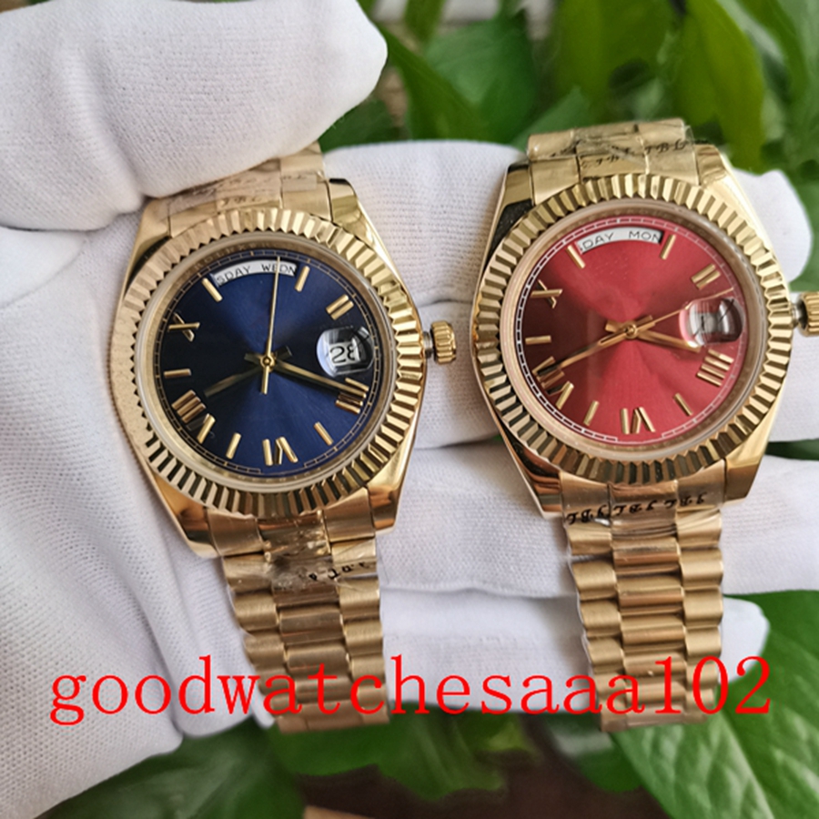 

4 styles Master luxury mens watches 40mm Red Blue Dial 228238 228235 all gold president bracelet fluted bezel mechanical automatic sport wristwatches original Box