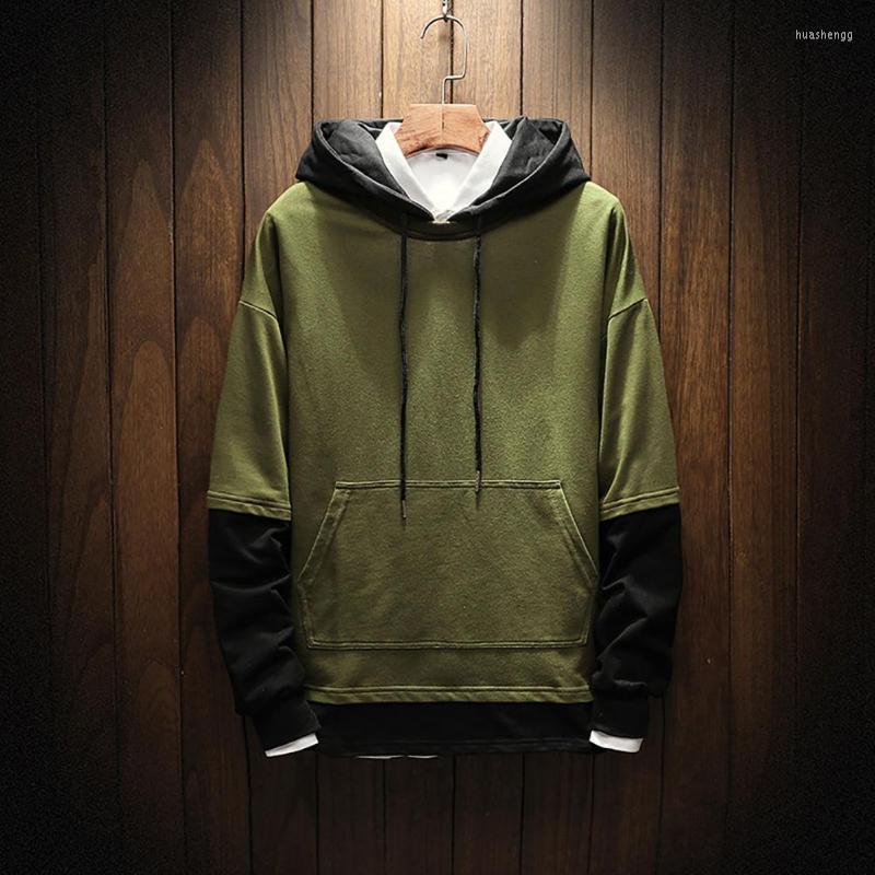 

Men's Hoodies Men's & Sweatshirts Men Hoodie Long Sleeve Loose Fit Cotton Blend Sport Contrast Color Drawstring Patchwork Hooded, Army green