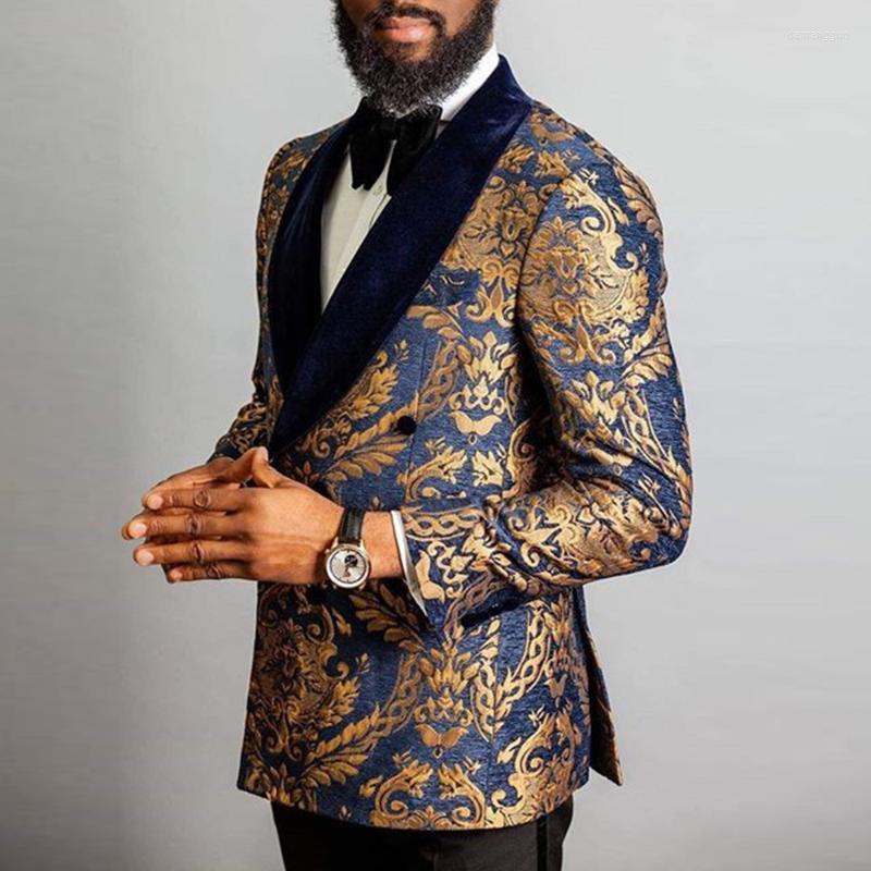 

Men's Suits Men's & Blazers Navy Men Gold Floral Jacquard Shawl Laple Jacket With Pants 2 Pieces Set Formal Wedding Tuxedos African, Black