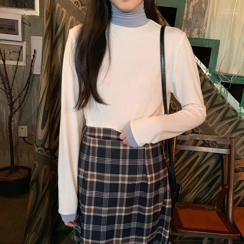 

Women's T Shirts Women's T-Shirt Autumn Shirt Women 2022 Winter Harajuku Korean Tops Fashion Vintage Stitching Friends Turtleneck Long, Beige