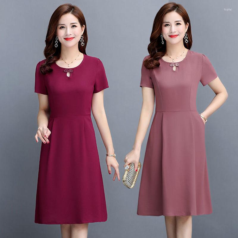 

Party Dresses Summer Short Sleeve Scoop Neck Knee-Length A-Line Pocket Wine Red Pink Dark Green Regular Simple Club Cocktail 9635