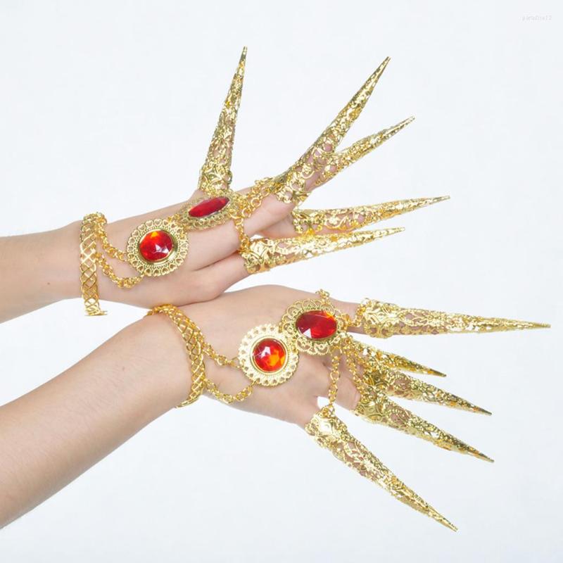 

Stage Wear Unique Authentic Dancer Gold Bracelet With Long Finger Nails Costume Accessories For Belly Dance Thai Carnival Halloween, Picture shown