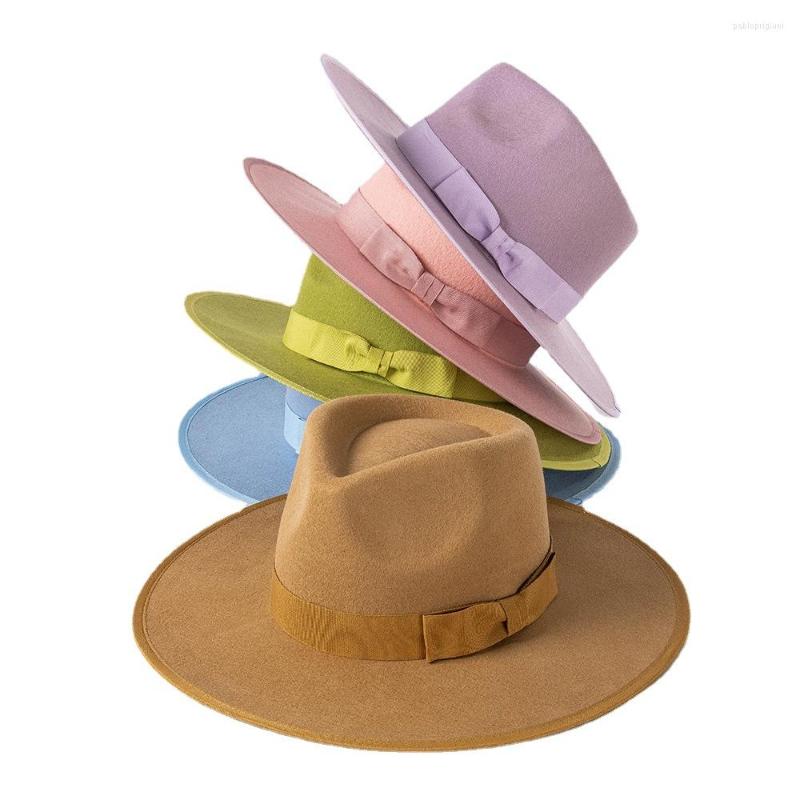 

Berets Leather Pink Women's Wool Fedora Men's Hat Multi Colored Felt And Bow Jazz