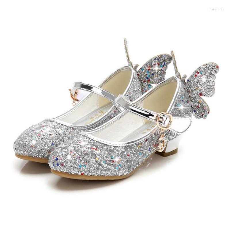 

Flat Shoes Princess Kids Leather For Girls Wing Casual Glitter Children High Heel Party Butterfly Knot Blue Pink Silver, Purple