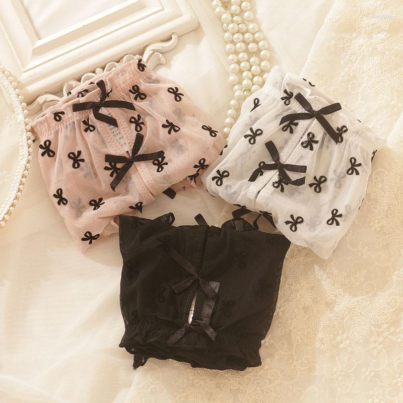 

Women's Panties Women's May Love You Sexy Perspective Mesh Wmoen Bow Hollow Out Underwear Elasticated Comfortable Cotton Crotch Female, A591-1-black