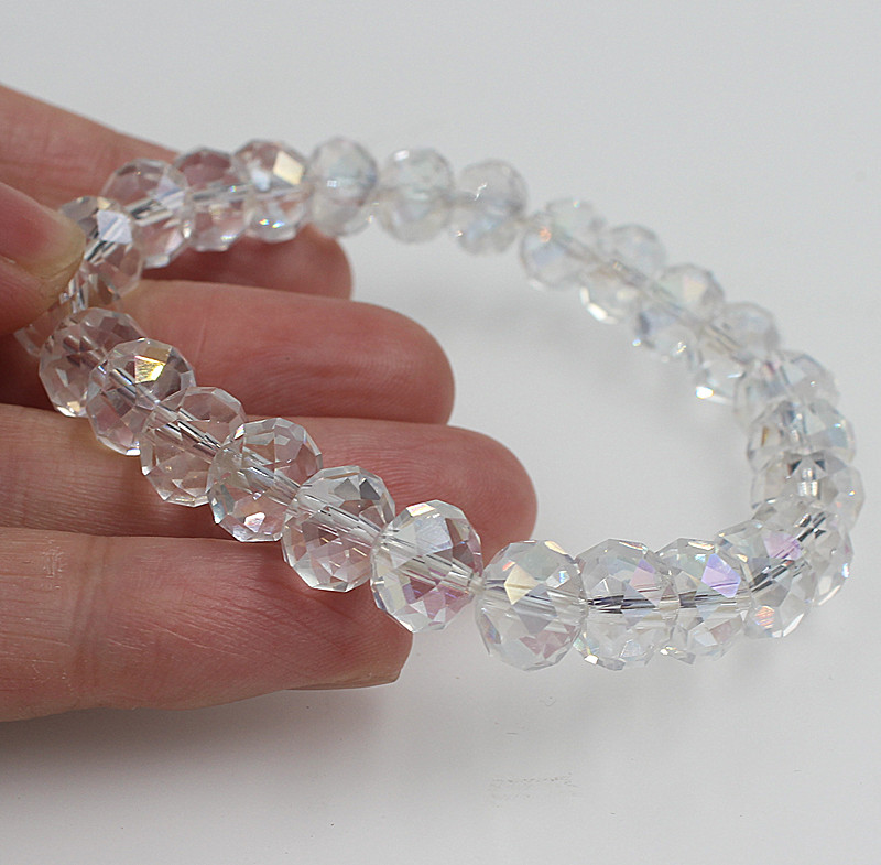 

Strand Beads 8x10 mm Natural White Topaz Crystal Glass Round Bracelets 19cm