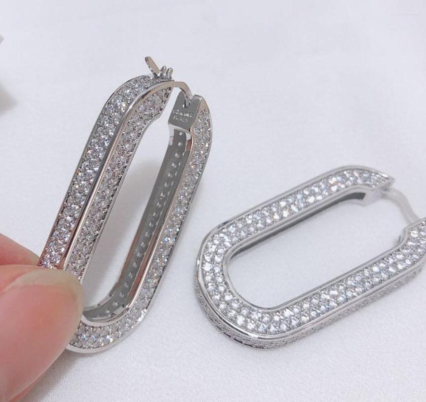 

Hoop Earrings Geometry U Rectangle Hollow Large Thick For Women With Rhinestone