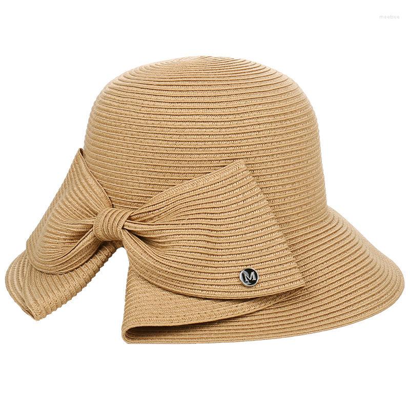 

Wide Brim Hats 2022 Foldable Bow Straw Hat Women's Summer Outing Anti-UV Sun Seaside Holiday Big Beach Headgear, As the picture shows