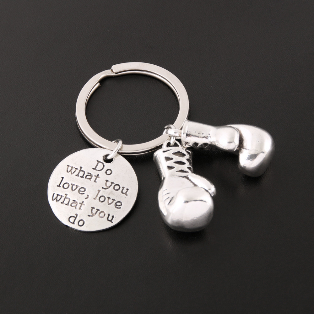 

New Metal Boxing Gloves KeyRing Letter Do What You Love Sports Kechain Women Men Boxer Movement Jewelry