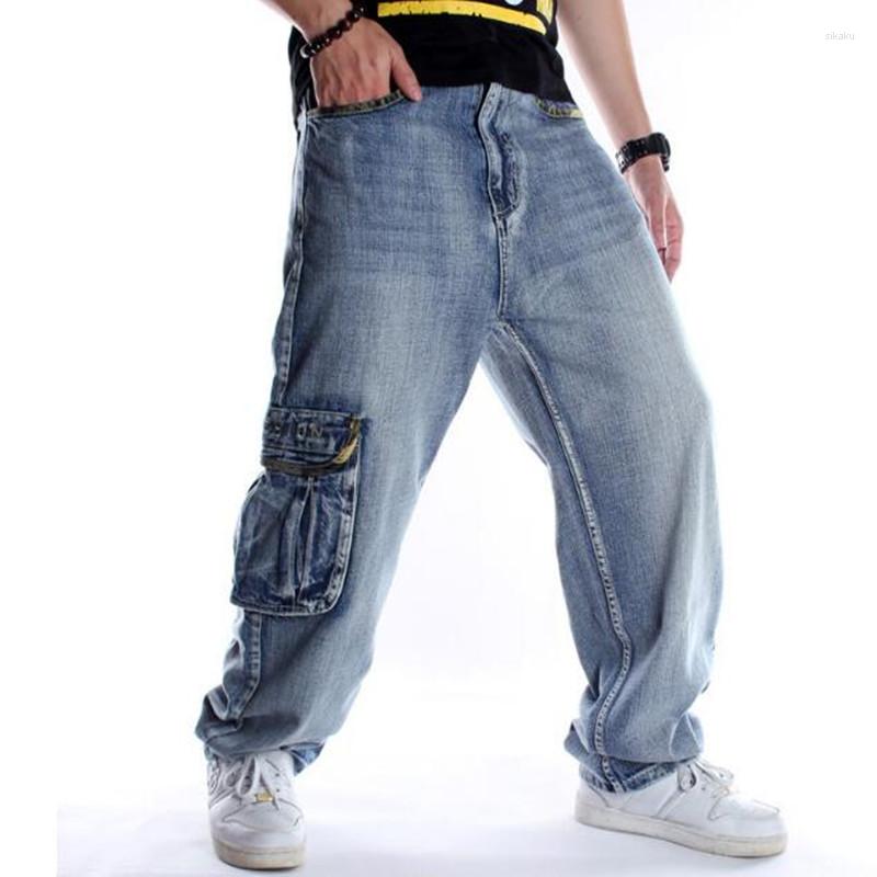 

Men's Jeans Baggy Style Men's HipHop Loose Big Pocket Boys Skateboard Rap Punk Distressed Blue Cowboy Trousers Plus Size 46