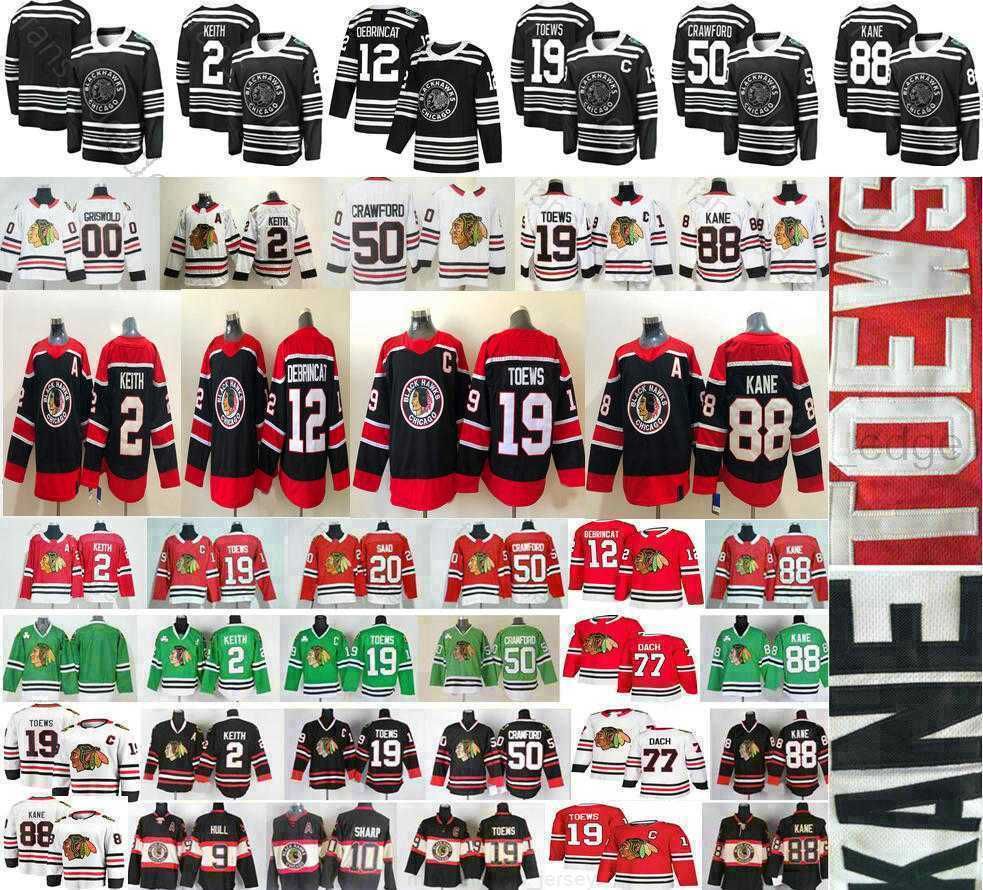 

College wear Reverse Retro Chicago Blackhawks 19 Jonathan Toews 88 Patrick Kane 12 Alex DeBrincat 2 Keith 50 Crawford 77 Kirby Dach Jerseys', Kids size only s-xl
