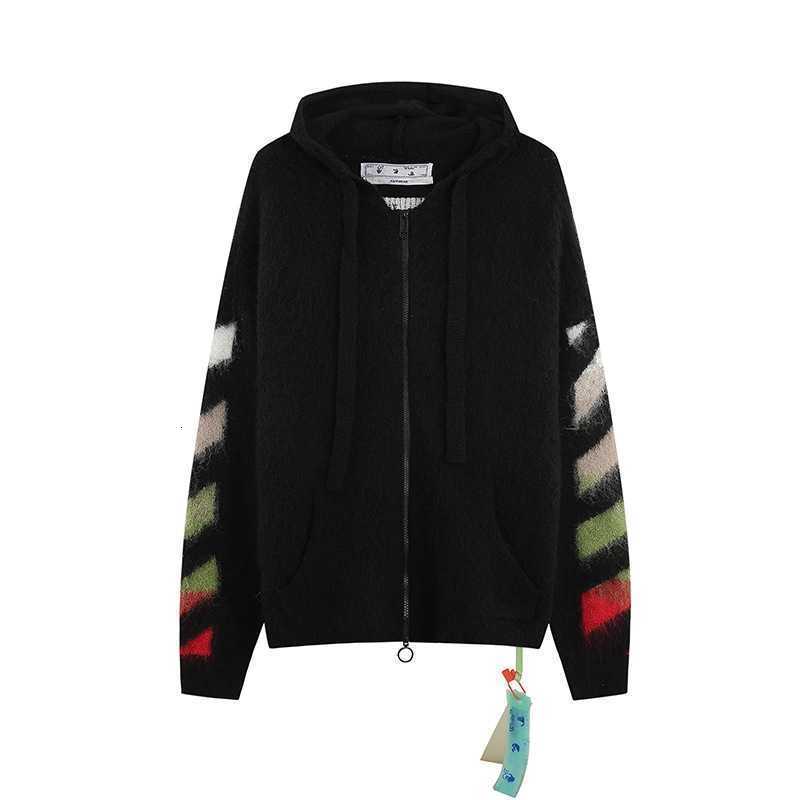 

Men Sweater Autumn and Winter 2022 New Ow Gradient Arrow Pattern Mohair Cardigan Hooded Coat Batch, Black