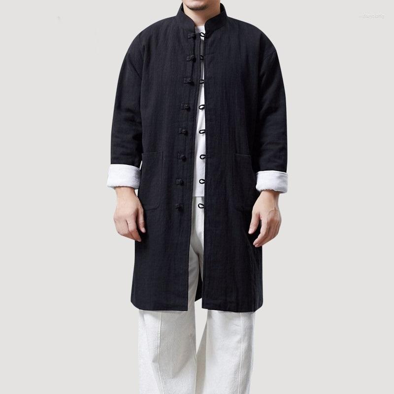 

Ethnic Clothing Men Linen Shirts Long Sleeve Chinese Style Mandarin Collar Traditional Clothes Social Shirt 2022 12107