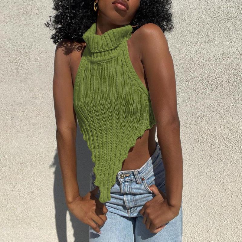 

Women's Tanks Women's 2022 Summer Knitted Sexy Halter Woman Cropped Tank Top Vintage Turtleneck Backless Women's Corset Solid, Light blue