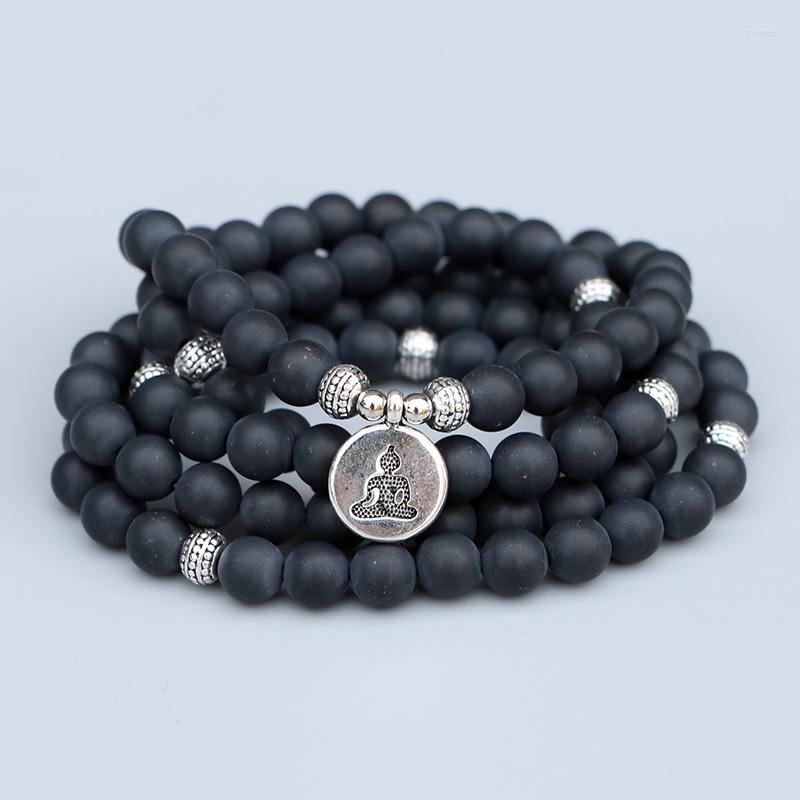 

Strand EDOTHALIA 108 Beads Mala Bracelets Women Men Lover's Gift Matte Black Onyx Strands Bracelet Yoga Jewelry