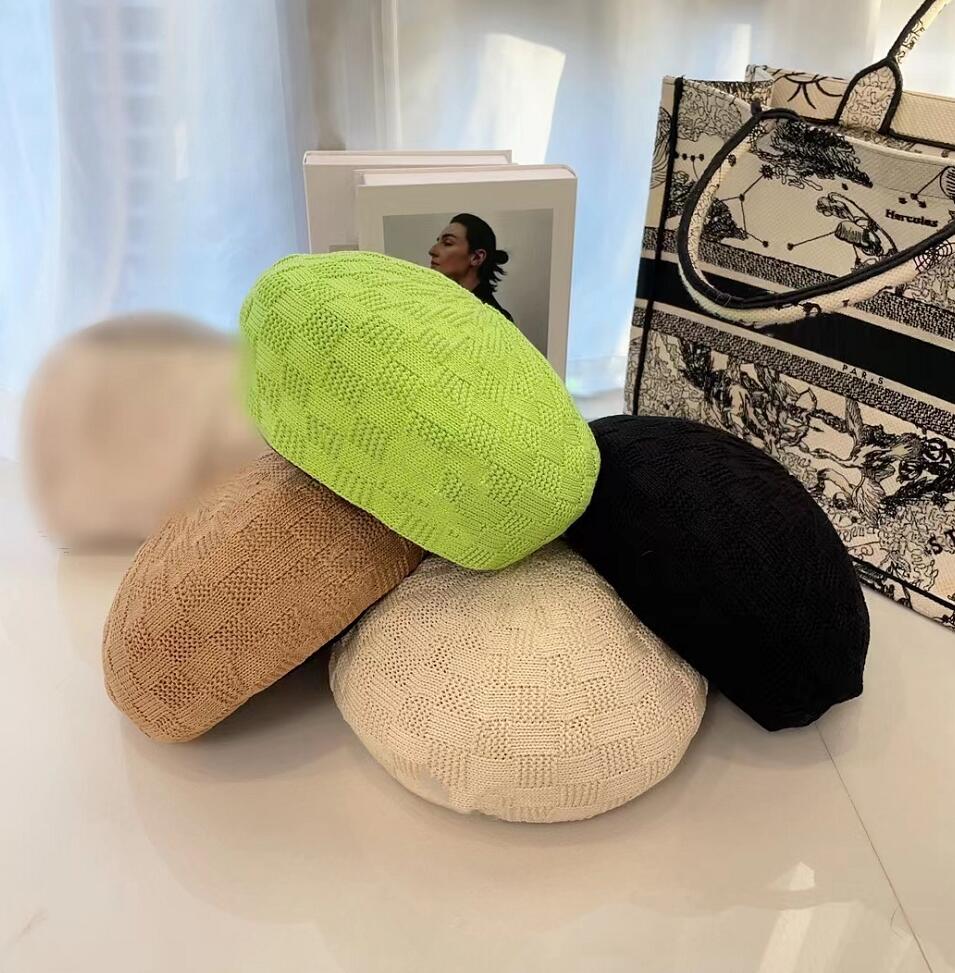 

New Style Lattice Beret Womens Girl Embroidery Knitting Hat Autumn Cap Solid Color Leisure Outdoor vacation Bonnet 4 Colors Caps Christmas Gift Accessories, This link is not sold separately