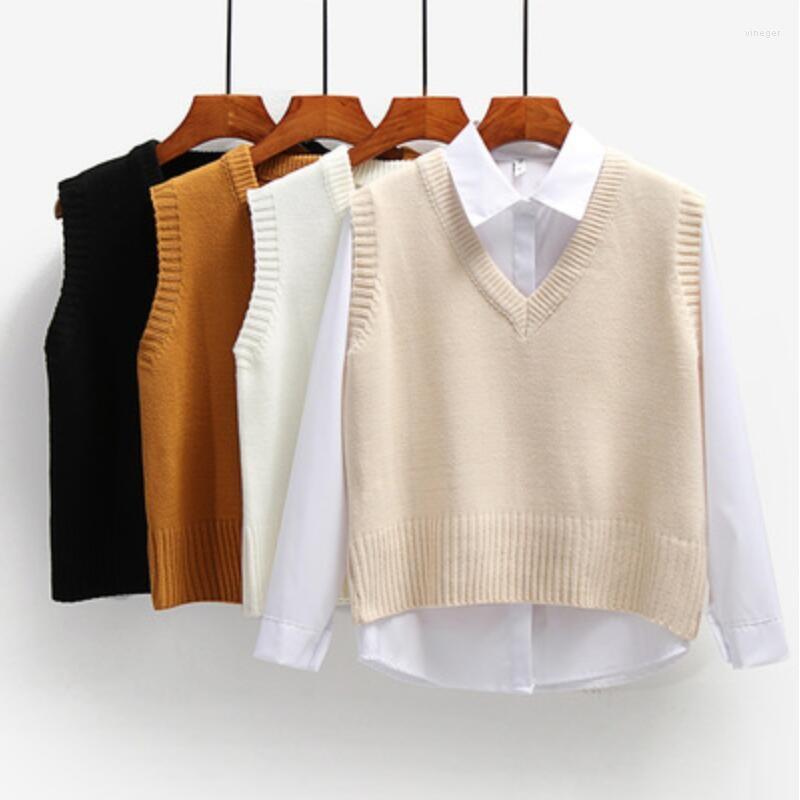 

Women' Vests 2022 Women Loose Knitted Sweater Vest Ladies Pullovers Female Jumper School Uniform Student Teen Girls Waistcoat, White vest