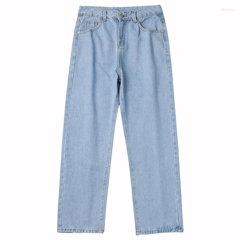 

Men's Jeans Men's Light Blue Thin Plus Velvet Nine Points Spring And Summer Loose Straight Advanced Stretch Fall Feeling Pants Male, 8001 blue