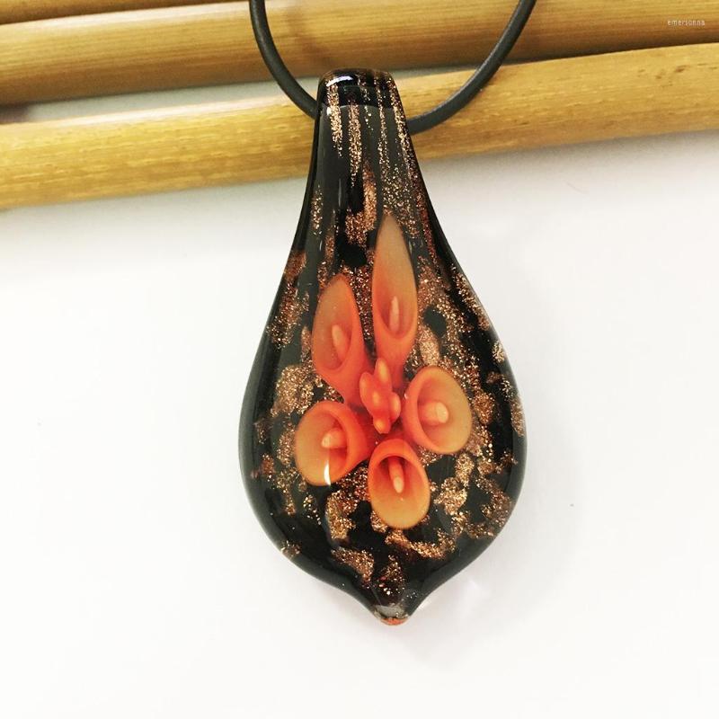

Pendant Necklaces 1PCS Handmade Murano Glass Orange Flower Jinsha Water Drop Necklace Ethnic Style Clavicle Sweater Chain Jewelry