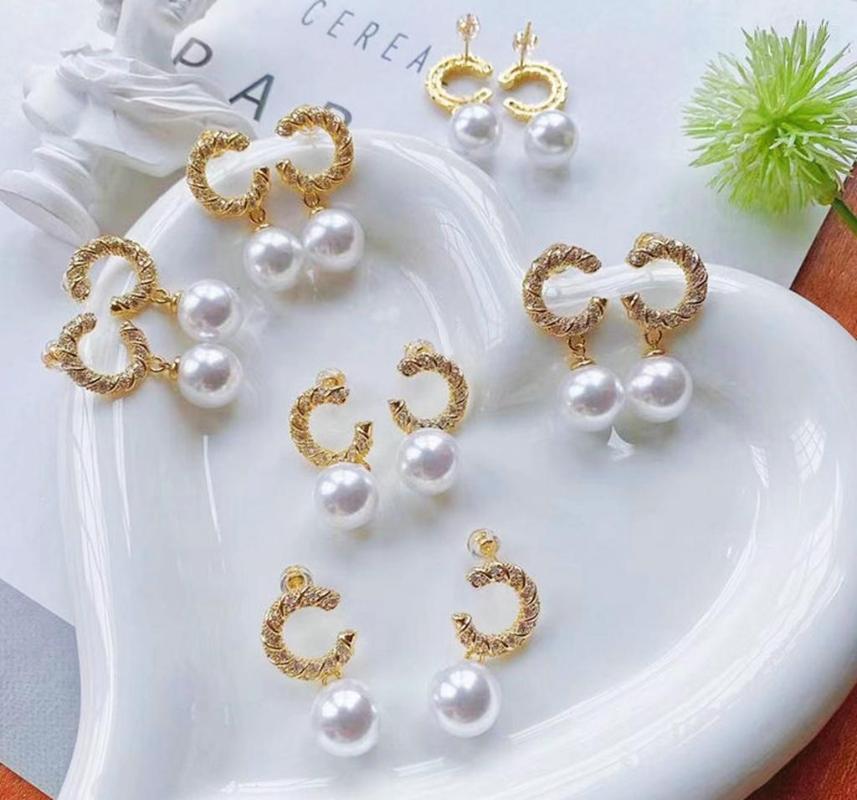 

Dangle Earrings 5Pairs Arrival Gold Plated Drop With Pearl Pave Zircon High Quality Luxury Charm For Women Gift