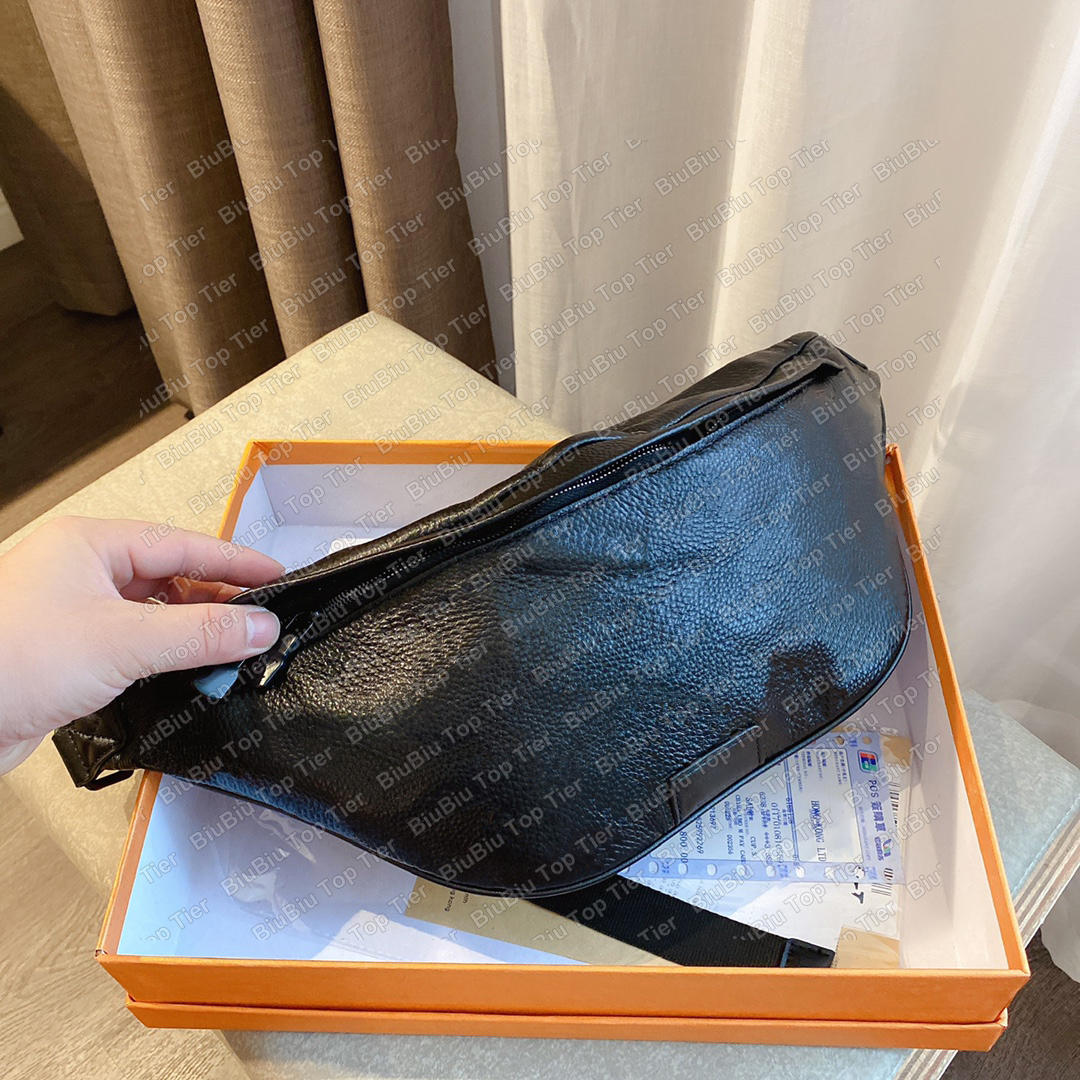 

Top 10A Tier Quality Luxury Designer Large Black Waist Bags Bumbag Real Leather Embossed Chest Bag Zipper Purse Print Cluth Handbag Shoulder Bag With SN, 37cm black embossed