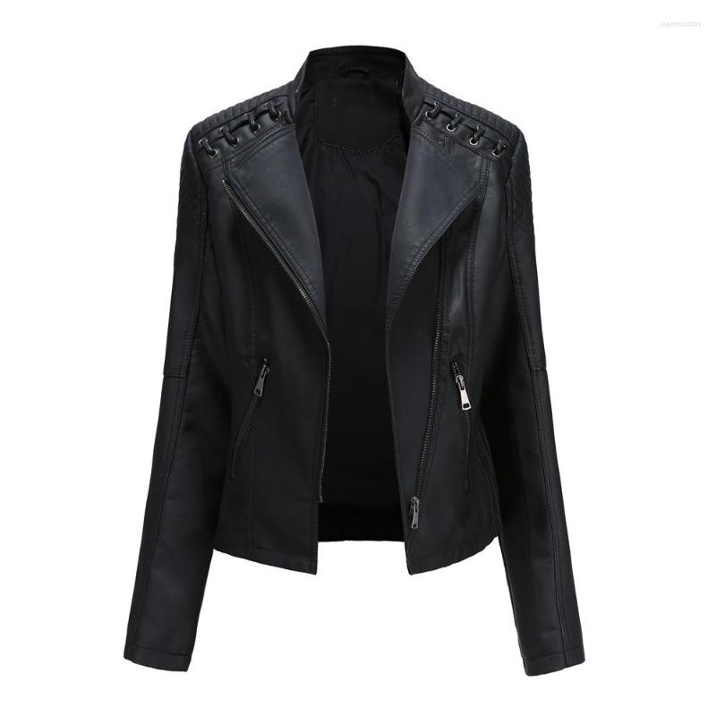 

Women's Leather Spring Autumn Ladies Motorcycle Jackets Women Turn-down Collar Zipper Slim Moto & Biker Jacket Female, Lavender
