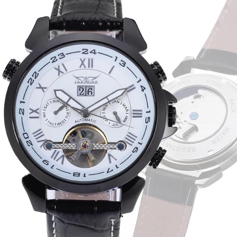 

Wristwatches Jaragar Luxury Automatic Tourbillon Mechanical Men's Watches Waterproof Leather Casual Fashion Sports Male, Black