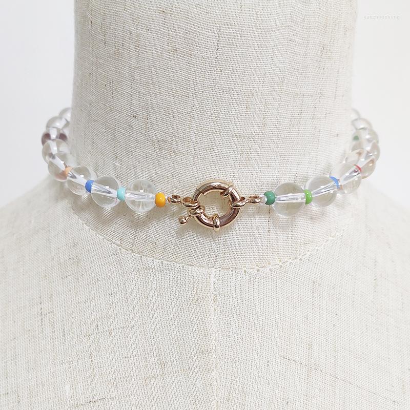 

Choker Fashion Handmade Beaded Crystal Necklace Women Gold Color Lasso Collar Bohemia Rainbow Bridal Wedding Jewelry