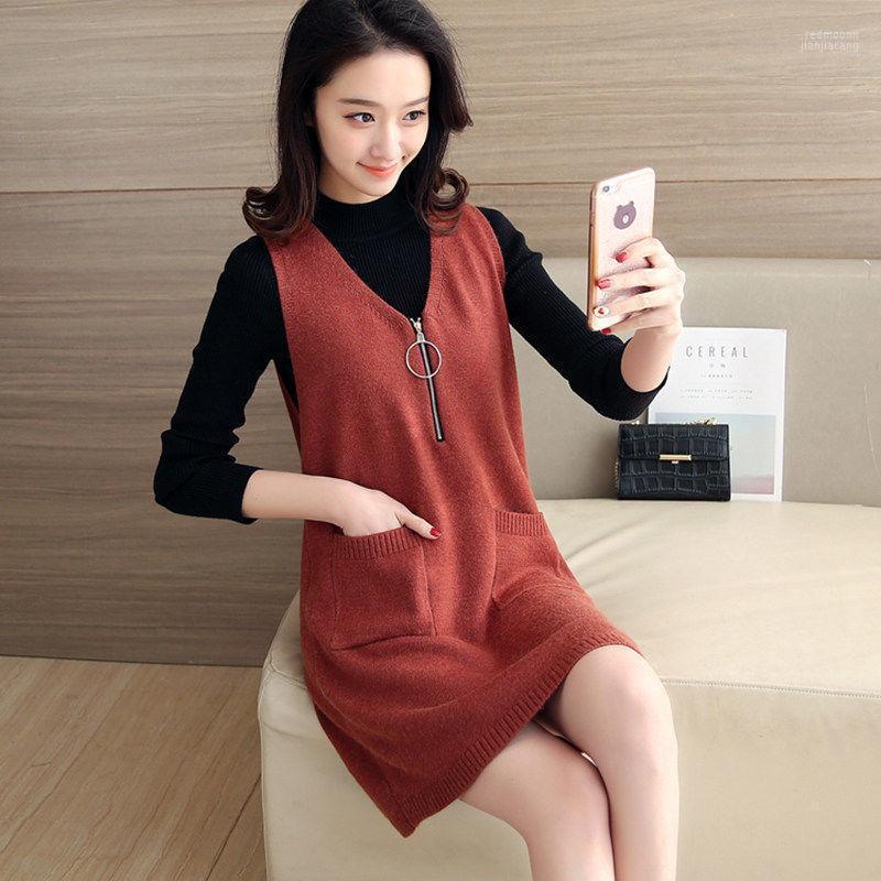 

Women's Vests Women's 2022 Women Clothing Loose Sleeveless Sweater Dress Female Knitting Sweaters Vest Ladies Long Knitted Oversize, Black