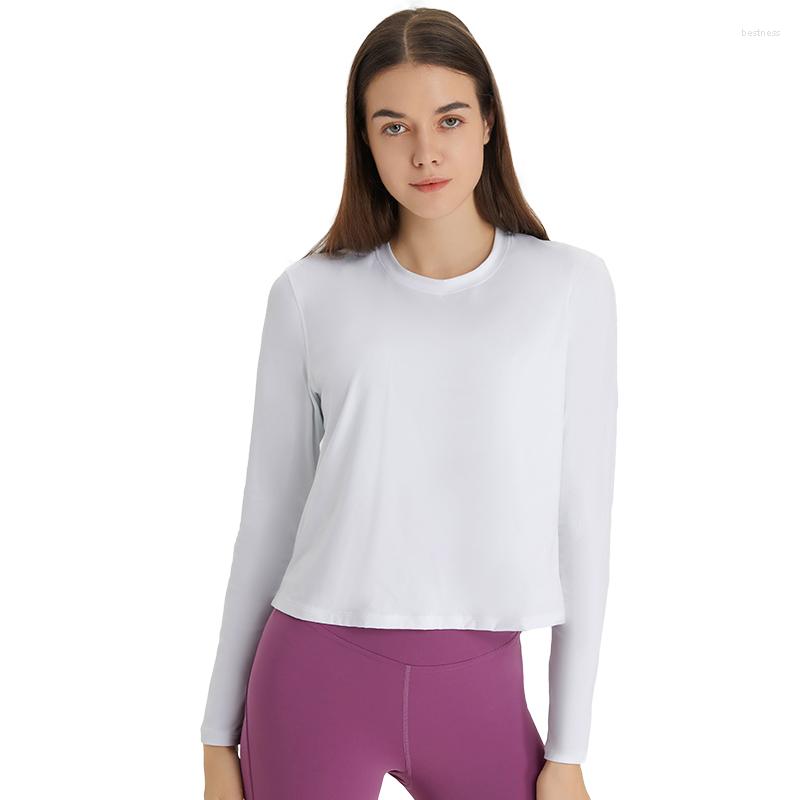 

Active Shirts ABS LOLI Split Hem Long Sleeve For Women Lightweight Yoga Crop Top Crew Neck Loose Fit Gym Workout Naked Feel, Black