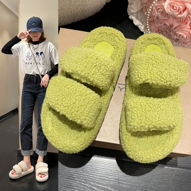 

Slippers for Women Low Heel Bottom Lady Soft Lamb Wool Winter Shoes, Aspic