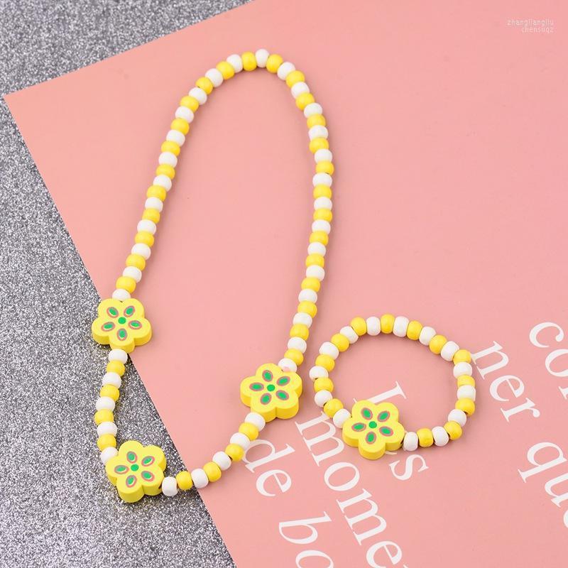 

Necklace Earrings Set & Cute Lovely Yellow Flower Girls Wood Beads Bracelet Kids Children's Birthday Party Gift, Picture shown