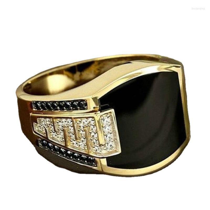 

Wedding Rings Black Retro Golden Solitaire Impression Cushion Cubic Zirconia CZ Engagement Statement Champion Jewelry