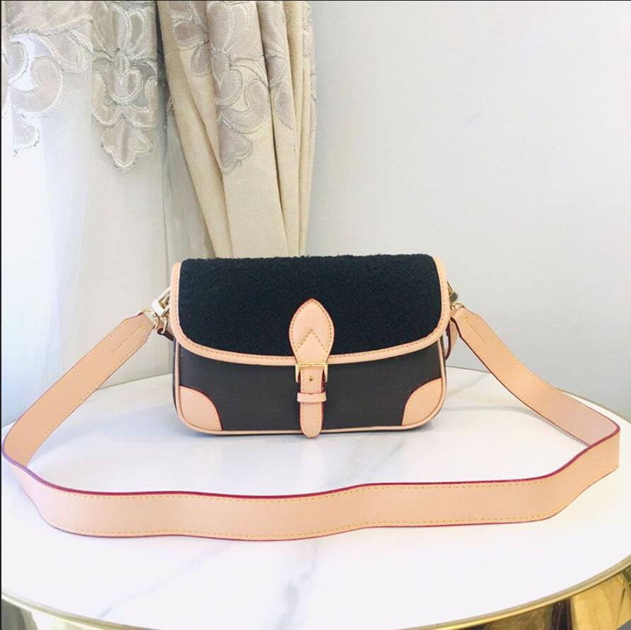 

HH Women Designer shoulder bags Wool Flap Diane Handbag Pink Wide Jacquard Strap Cross Body bag Flower Flap Canvas Genuine leather lady Purses M46317, Add additional shipping fee