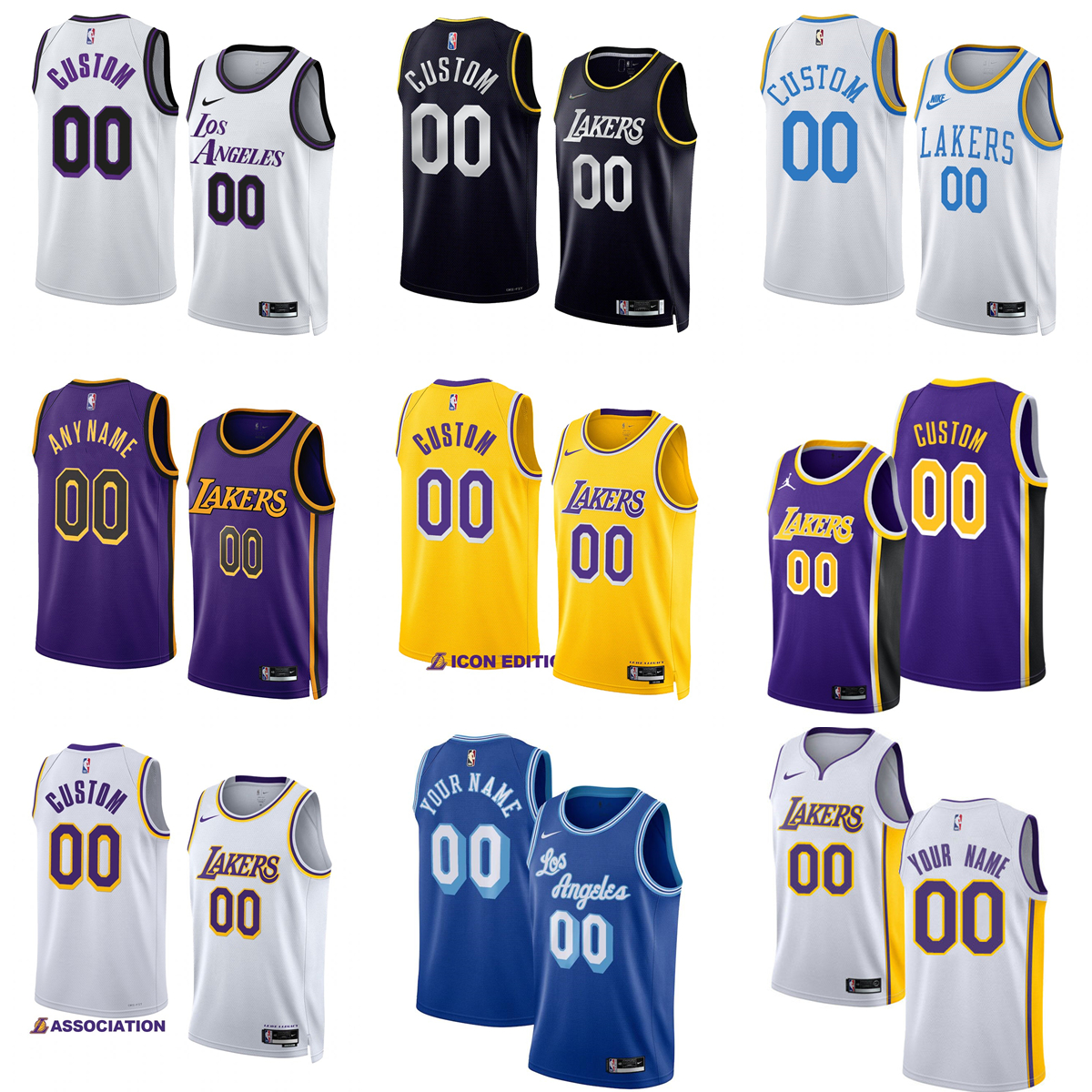Custom NBA Los Angeles Lakers Basketball Jerseys 8 Kobe Bryant 32 Earvin Magic Johnson Kareem Abdul-Jabbar Shaquille O'Neal LeBron James Ant