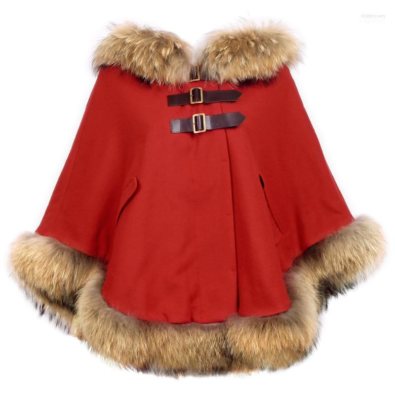 

Women's Wool Women's & Blends Nice Autumn And Winter Raccoon Fur Coat Female Shawl Plus Size Big Red Cloak Woolen Cape For Women