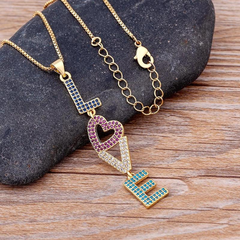 

Chains AIBEF Charm Jewelry Romantic Love Letter Pendant Necklace Color Zircon Women's Elegant Gold Chain Valentine's Day Gift