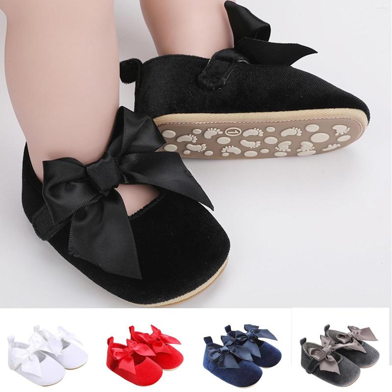 

First Walkers Infant Girls Bowknot Princress Shoes Soild Colour Soft Sole The Floor Barefoot Non Slip Prewalker Kids Chaussures Plates, Black