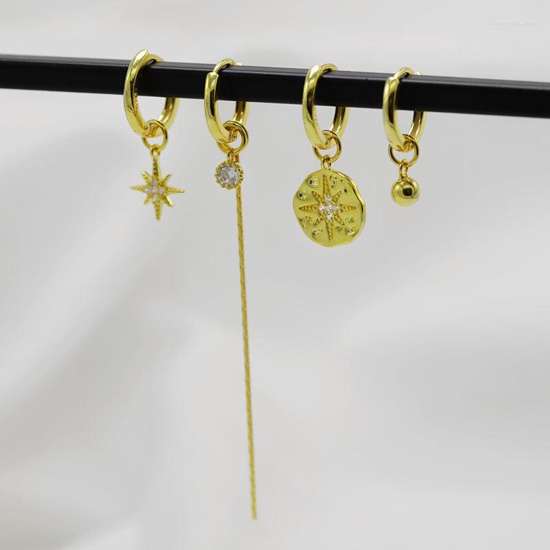 

Hoop Earrings WTLTC 925 Sterling Sliver Asymmetric For Women Dangling Star Ball Coin Delicate Link Charm Hoops