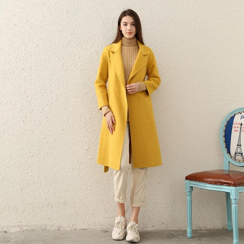 

Women' Wool Women' & Blends Autumn And Winter 2022 Double-sided Cashmere Coat Suit Collar Medium Length Fashion Korean Version, See chart