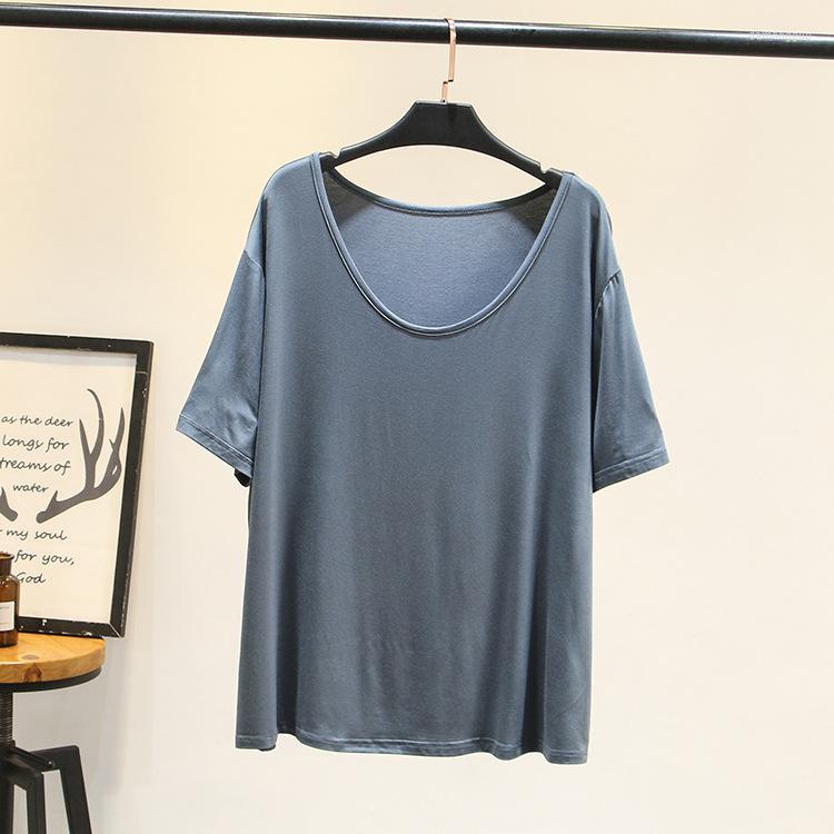 

Shirt Women's Plus Size Women Summer Lady Tops Woman Short Sleeve Tees Big O Neck Modal Loose Fashion Camiseta F6 349, Black