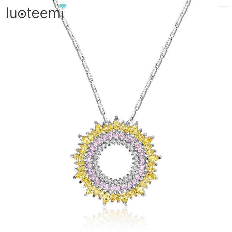 

Pendant Necklaces LUOTEEMI Elegant Big Round Zircon Sunflower White Gold Color Necklace For Women Wedding Accessories Friend Bijoux