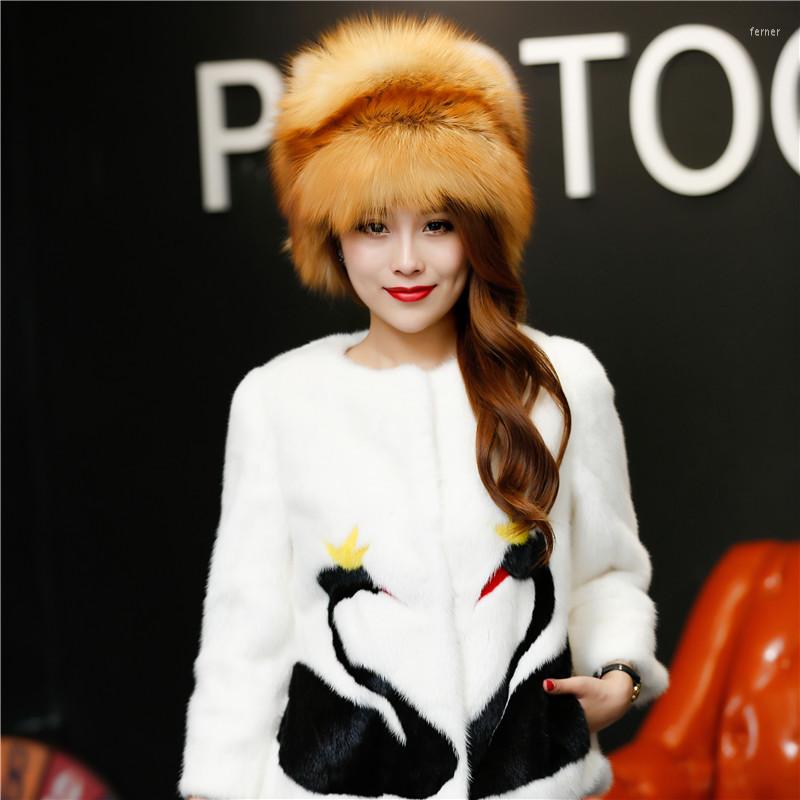 

Berets Red Fur Hat Real With Ear Cap Woman Winter Great Circle