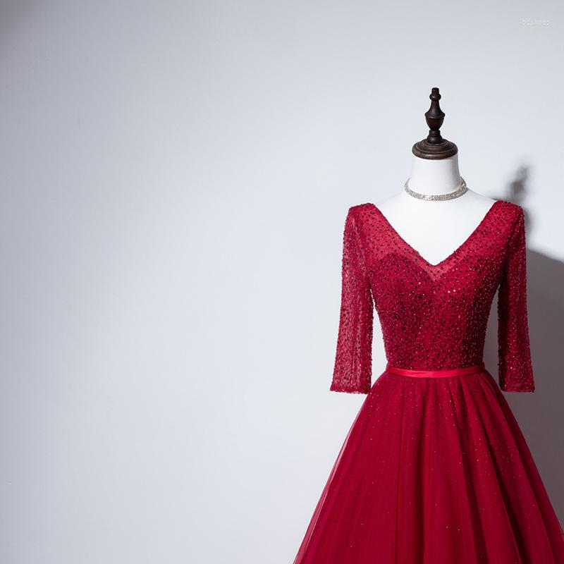 

Party Dresses Elegant Red Cocktail For Women Vintage V Neck Open Back Half Sleeve Floor To Length Plus Size Prom Evening Gowns, Picture shown