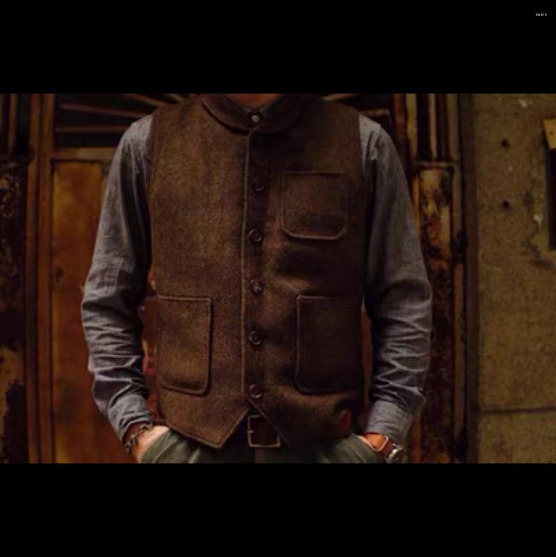 

Men' Vests Men' Herringbone Tweed V-Neck Slim Vest Steampunk Jacket Wedding Clothing, Brown