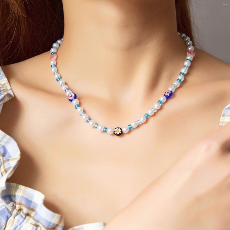 

Choker Fashion Blue Color Crystal Connecting Bohemian Style Shell Woman Necklace Lady Clavicle Chain Girl Neck Jewelry